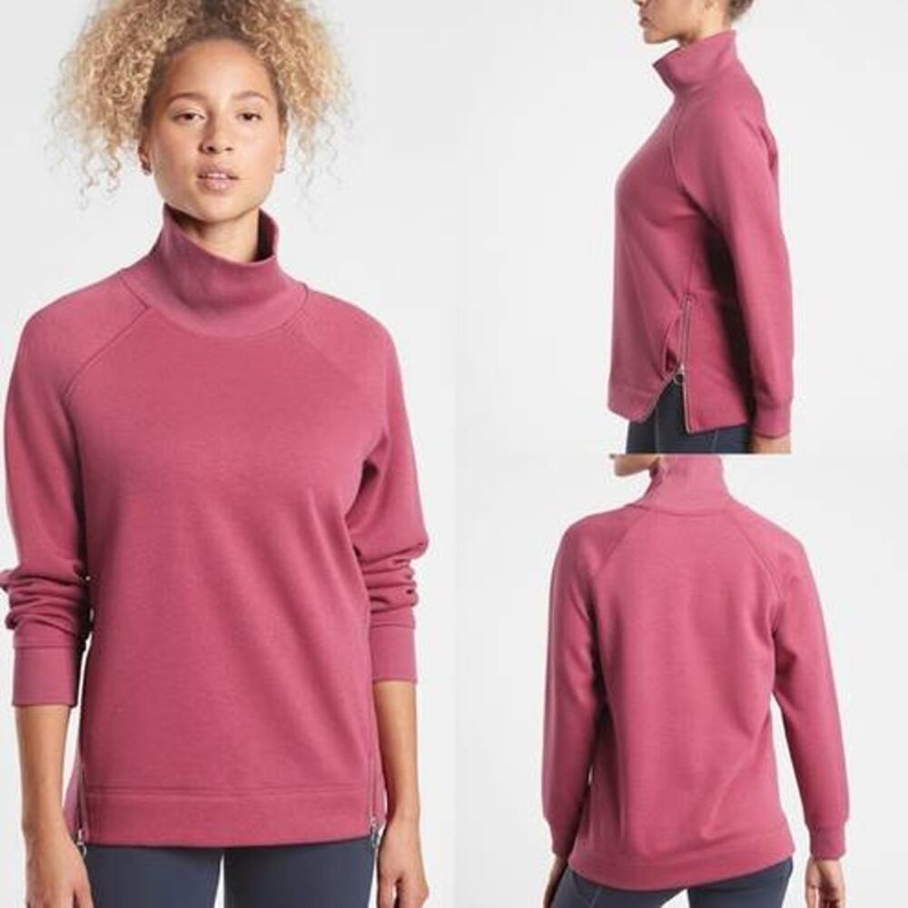 Athleta Cozy Karma Side Zip Funnel Neck Sweatshirt Pink Size Small